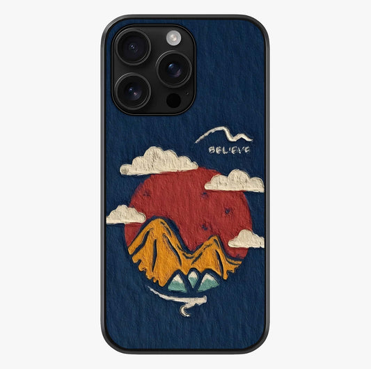 Dream Beyond Mountains Glass Case showing full back design in clean flat view with glossy glass finish.