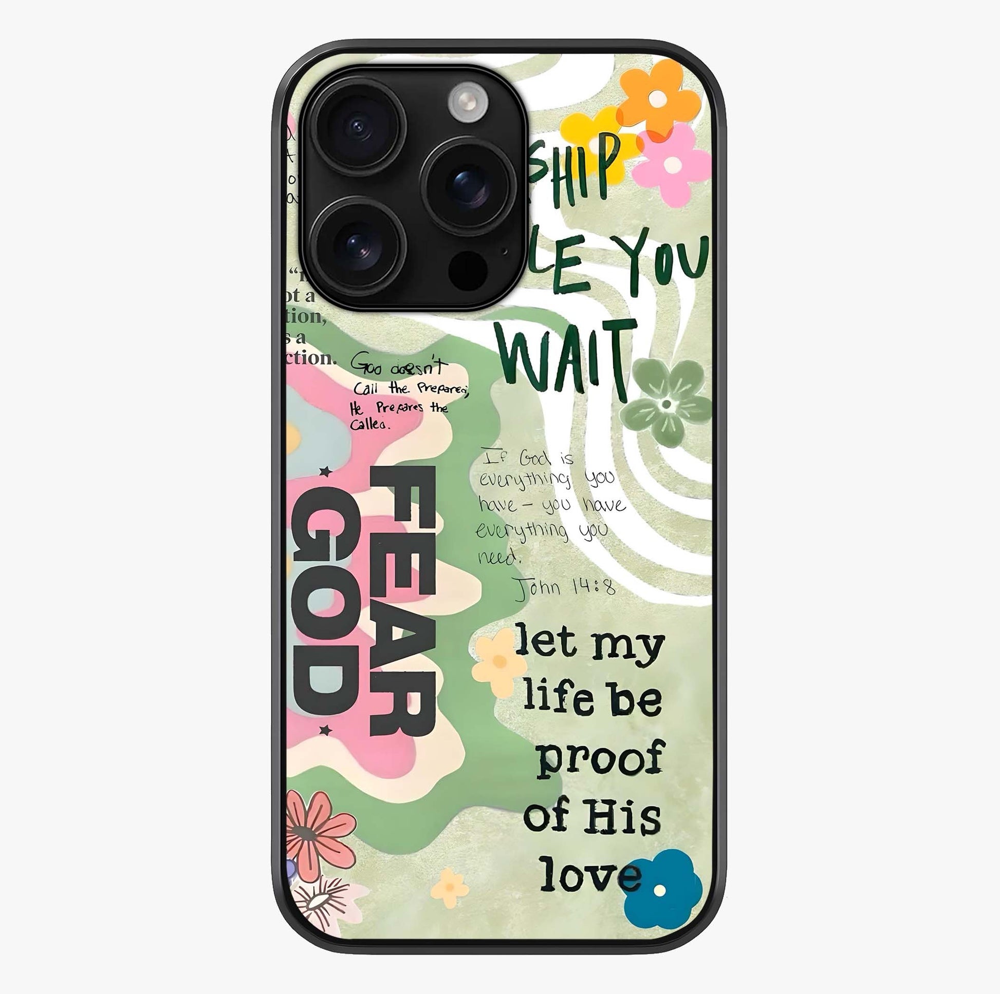 Faith Over Fear Glass Case showing full back design in clean flat view with glossy glass finish.