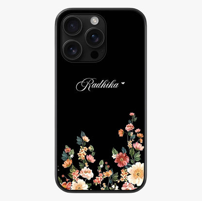 Floral Design With A Custom Personalized Name Glass Case showing full back design in clean flat view with glossy glass finish.