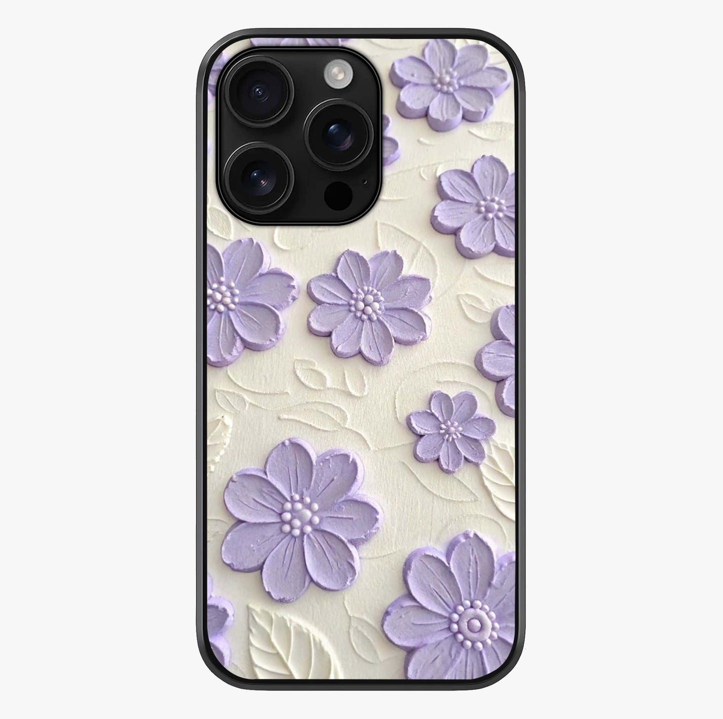 Floral Wall Art With Purple Flowers Glass Case showing full back design in clean flat view with glossy glass finish.