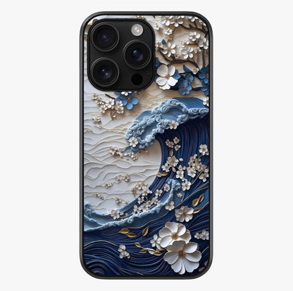 Floral Wave Origami Glass Case showing full back design in clean flat view with glossy glass finish.