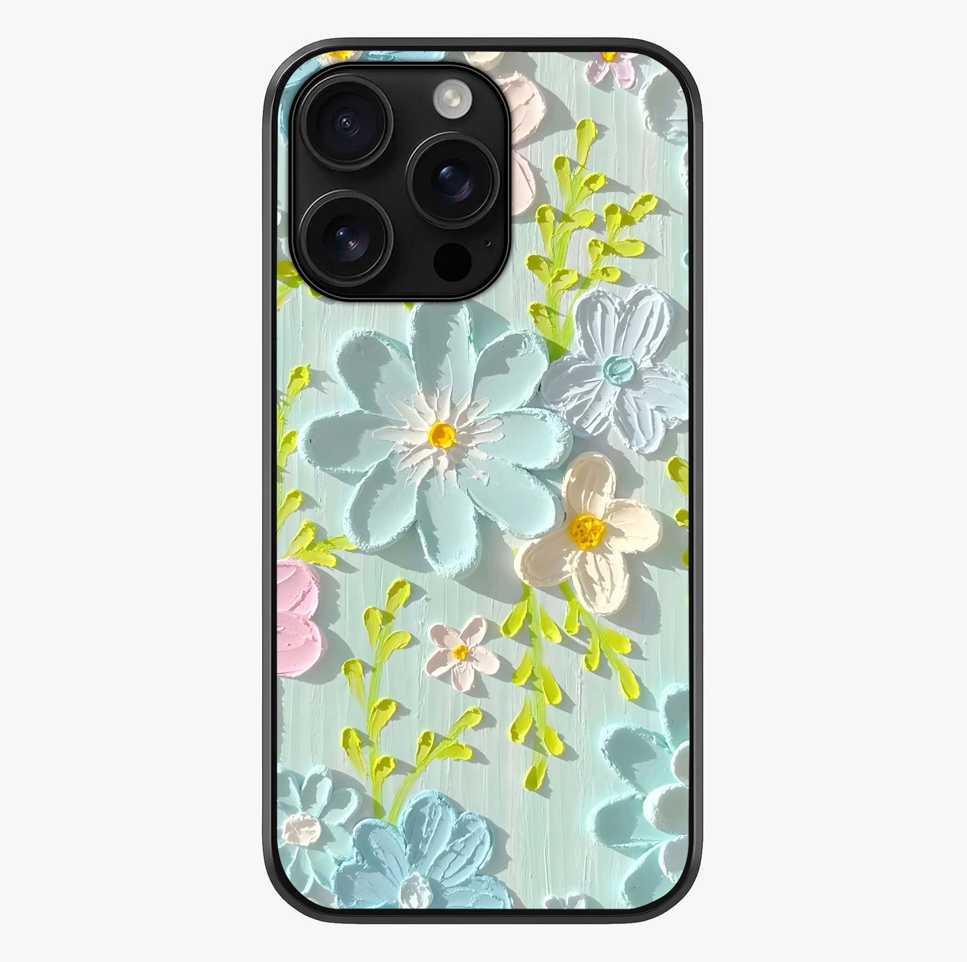 Frosted Petal Garden Glass Case showing full back design in clean flat view with glossy glass finish.