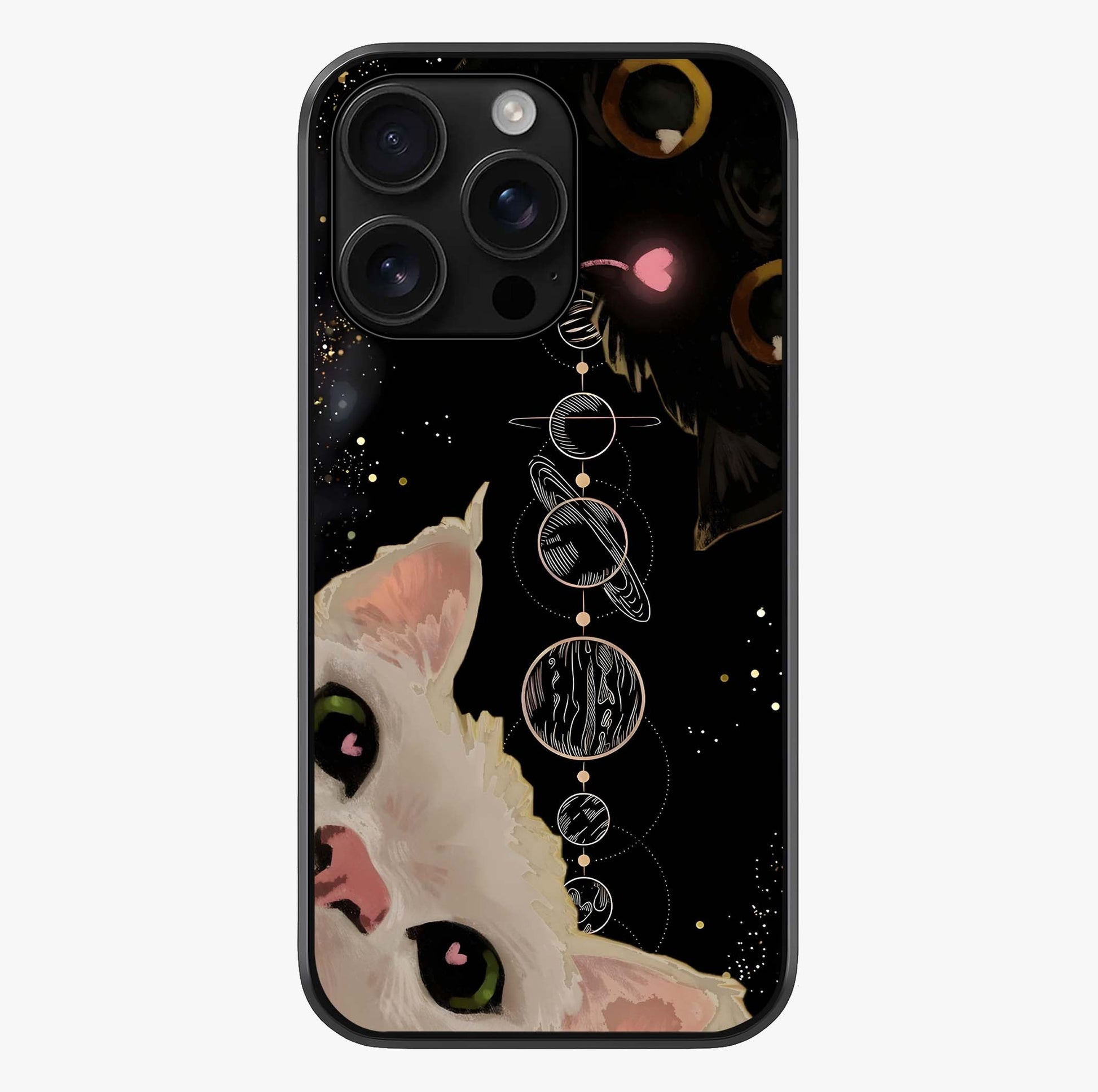 Galactic Cat Glass Case showing full back design in clean flat view with glossy glass finish.