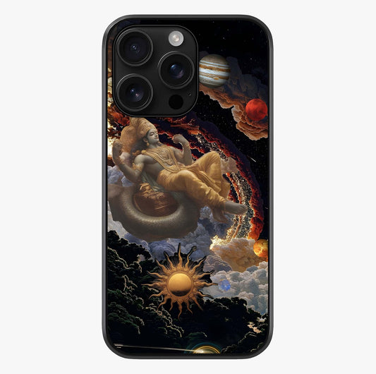 Galactic Divine God Glass Case showing full back design in clean flat view with glossy glass finish.