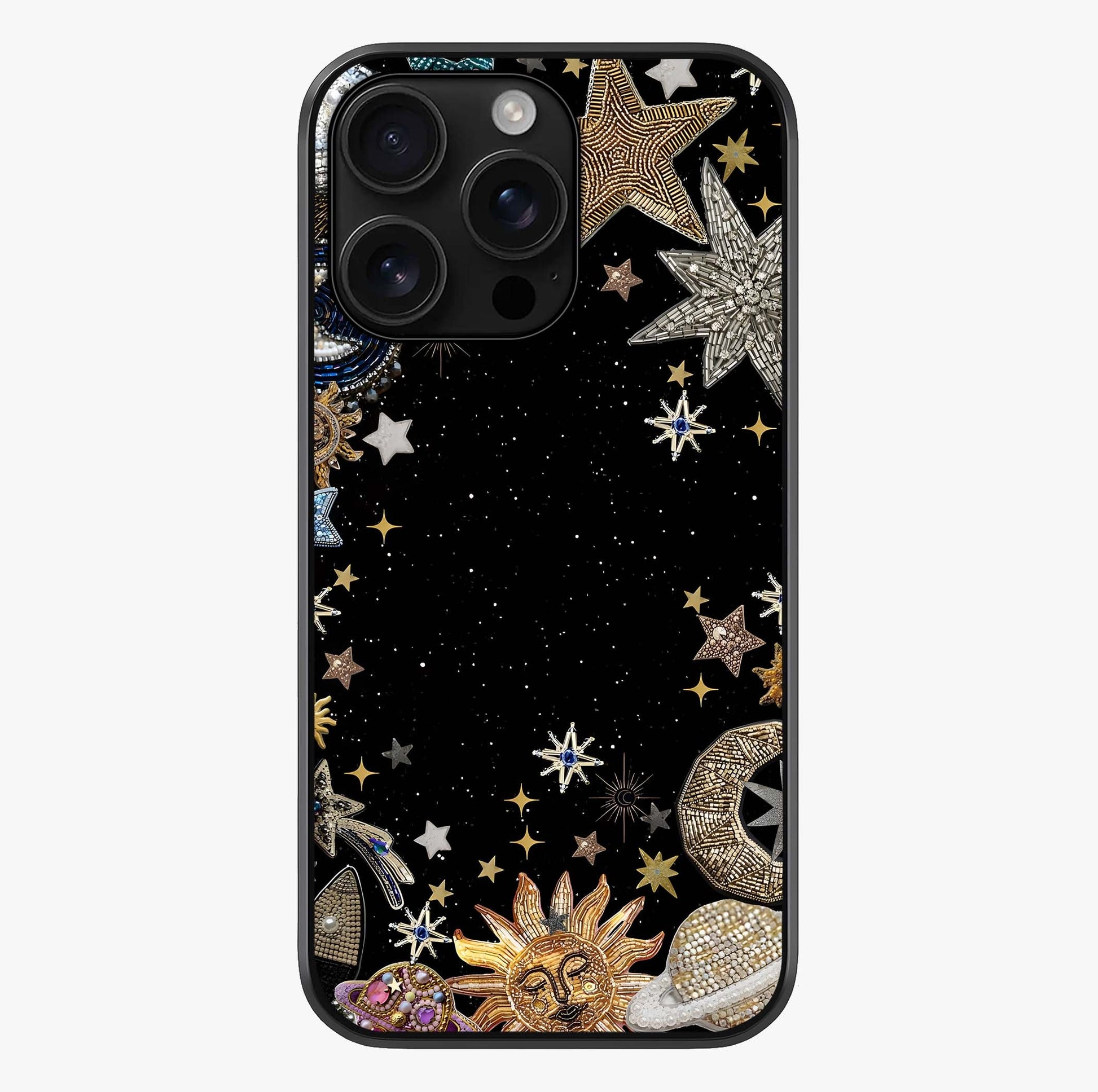 Galactic Jewel Stars Glass Case showing full back design in clean flat view with glossy glass finish.