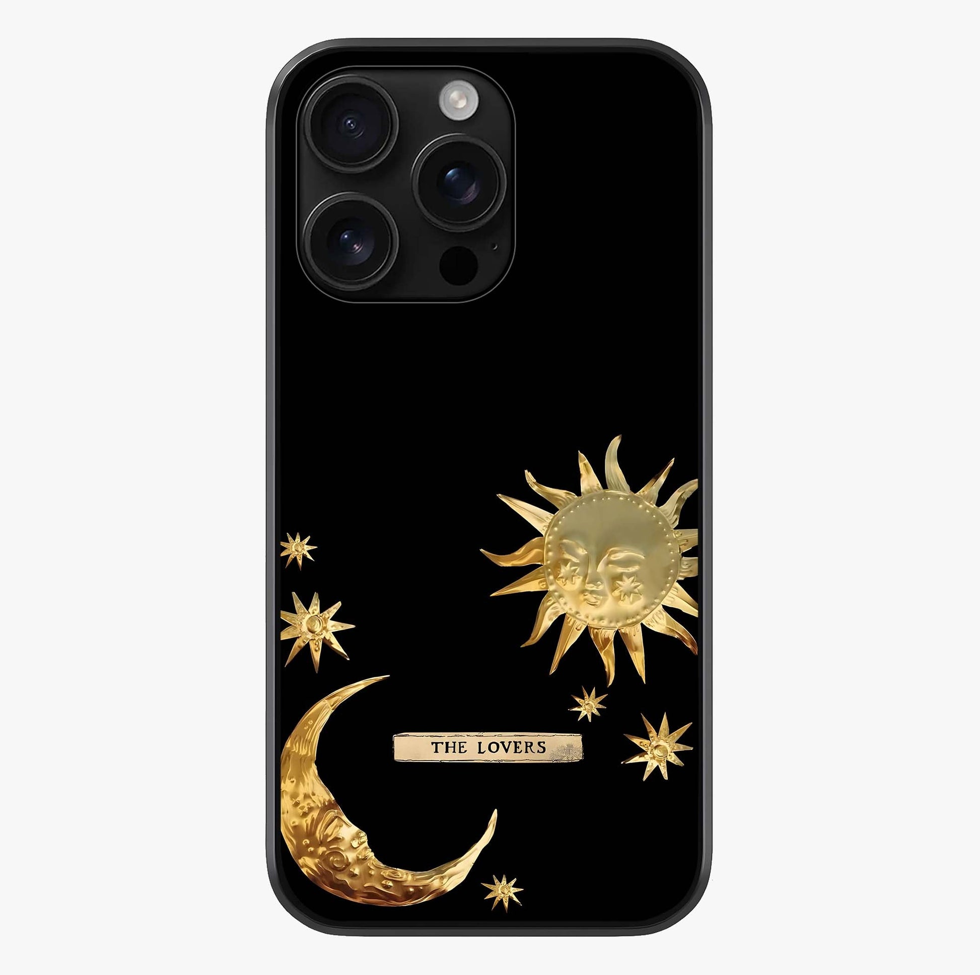 Golden Celestial Charm Glass Case showing full back design in clean flat view with glossy glass finish.