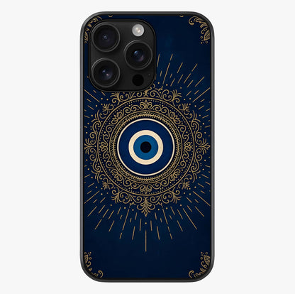Golden Evil Eye Mandala Glass Case showing full back design in clean flat view with glossy glass finish.