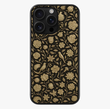 Golden Floral Majesty Glass Case showing full back design in clean flat view with glossy glass finish.