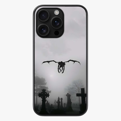 Graveyard Shadow Descent Glass Case showing full back design in clean flat view with glossy glass finish.