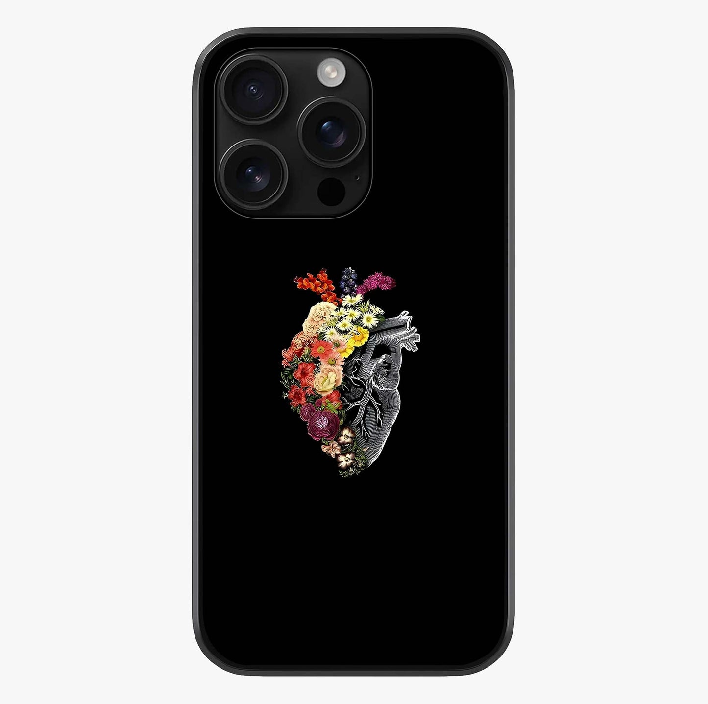 Heart With Flowers Glass Case showing full back design in clean flat view with glossy glass finish.