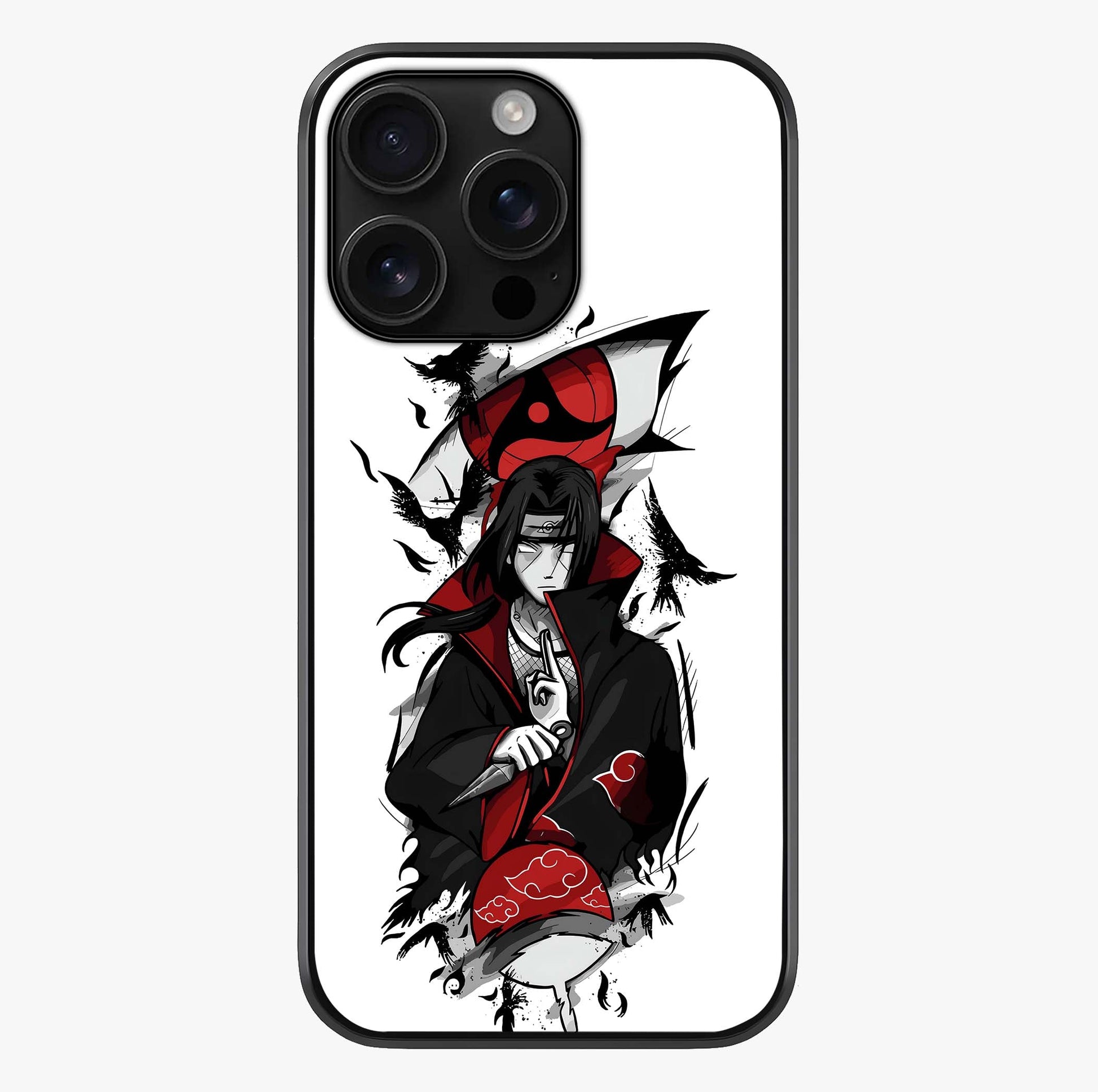Itachi Sharingan Glass Case showing full back design in clean flat view with glossy glass finish.