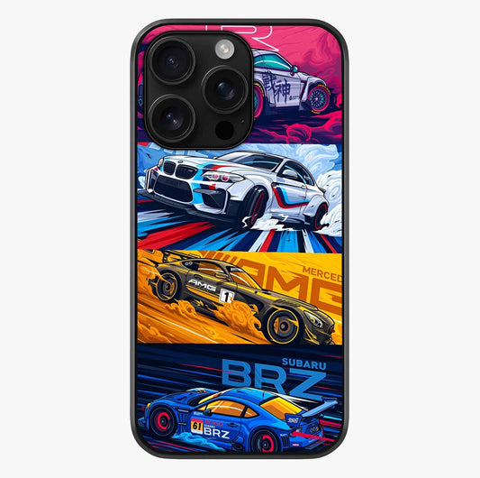 Jdm Sports Car Glass Case showing full back design in clean flat view with glossy glass finish.