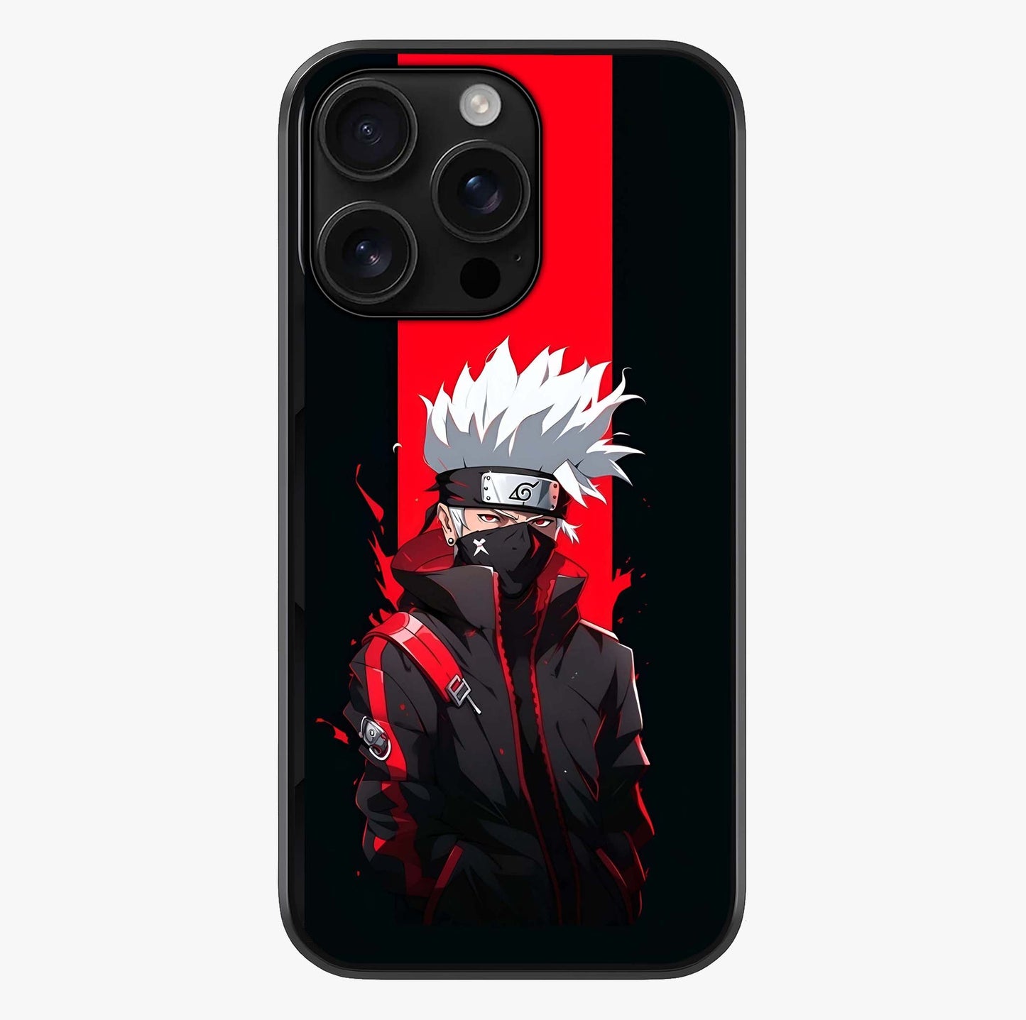 Kakashi Scarlet Shadow Glass Case showing full back design in clean flat view with glossy glass finish.