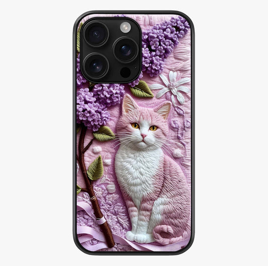 Lavender Cat Whimsy Glass Case showing full back design in clean flat view with glossy glass finish.