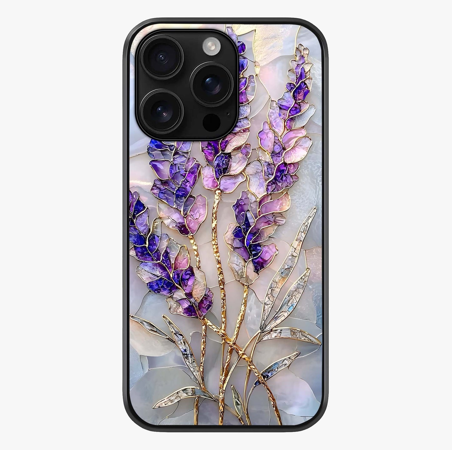 Lavender Dream Glow Glass Case showing full back design in clean flat view with glossy glass finish.