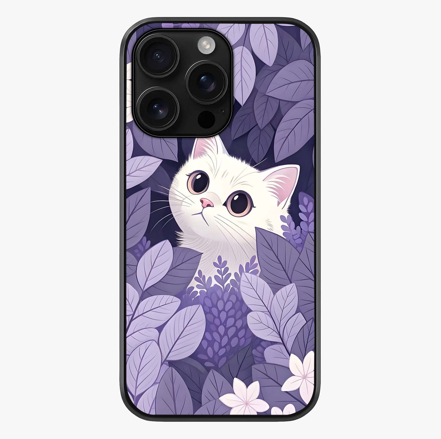 Lilac Hide Peek Cat Glass Case showing full back design in clean flat view with glossy glass finish.