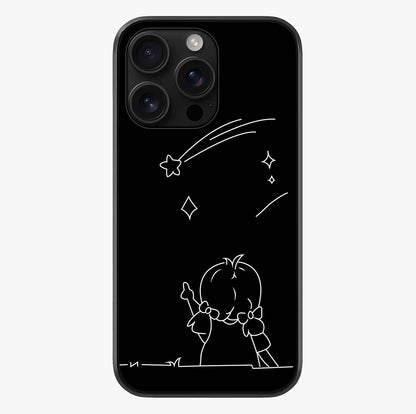 Line Art Girl With Shooting Stars Glass Case showing full back design in clean flat view with glossy glass finish.