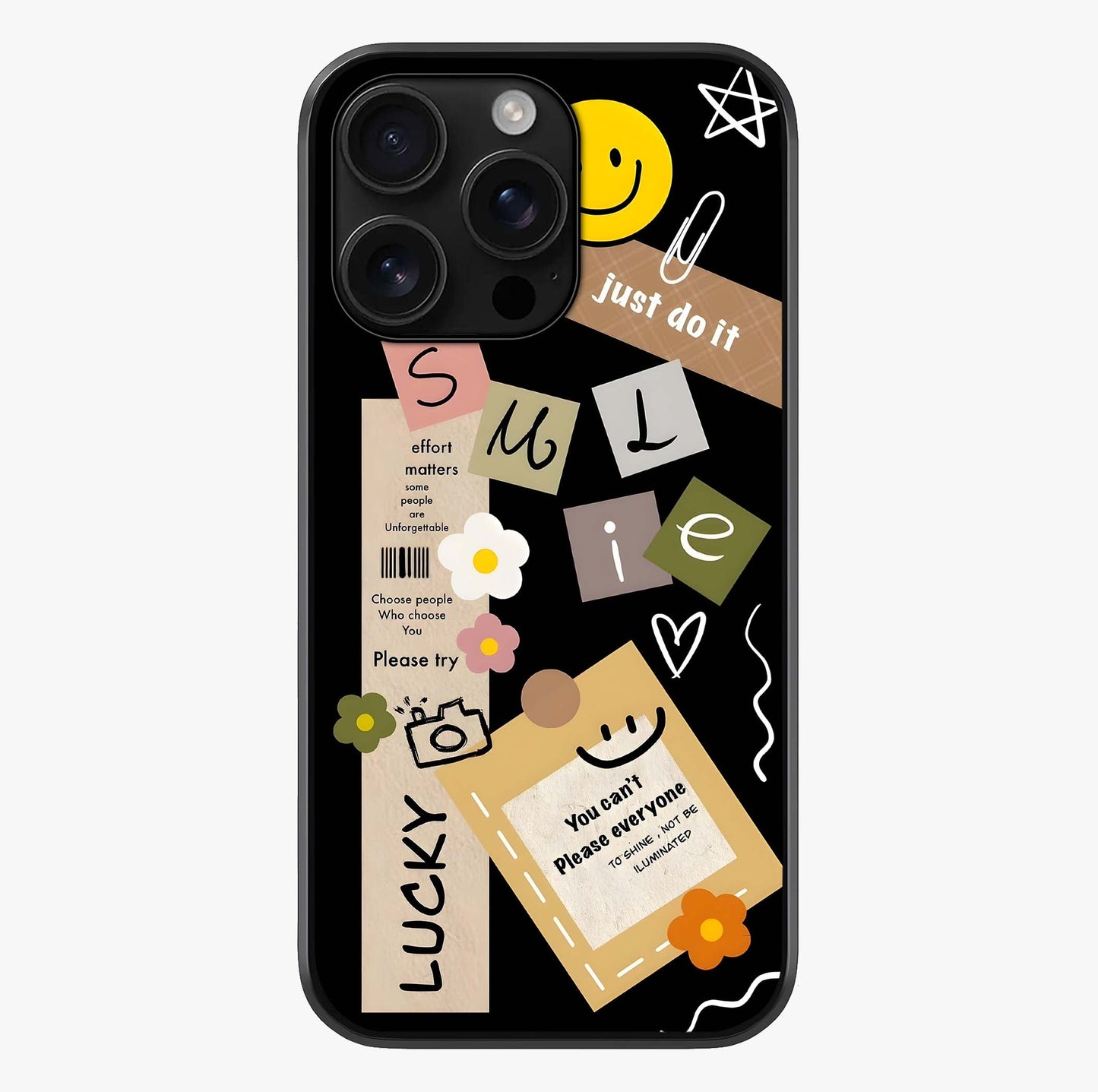 Lucky Aesthetic Collage Glass Case showing full back design in clean flat view with glossy glass finish.