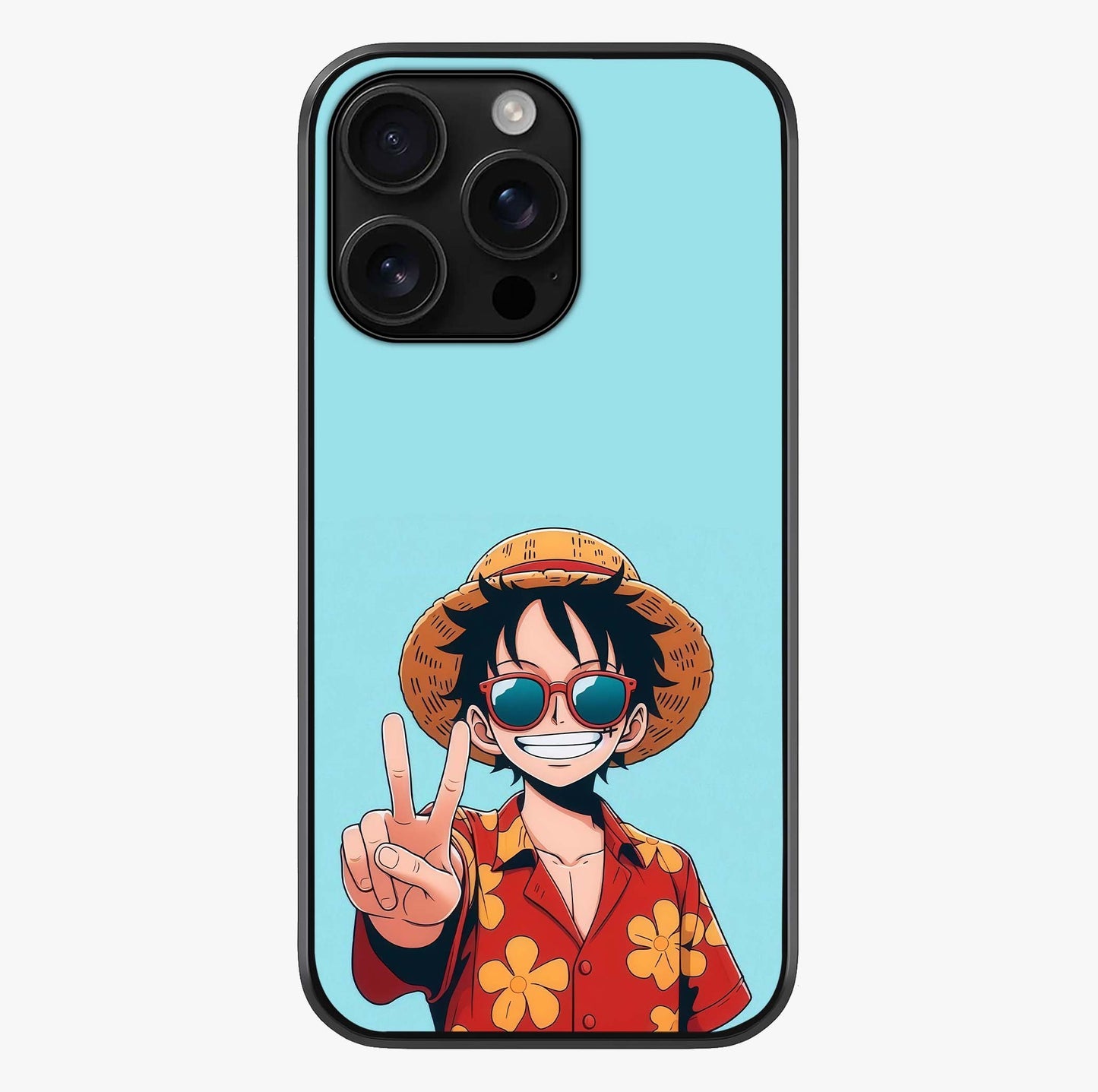 Luffy Summer Anime Vibe Glass Case showing full back design in clean flat view with glossy glass finish.