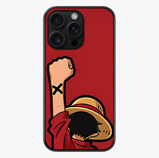 Luffy X Spirit Glass Case showing full back design in clean flat view with glossy glass finish.