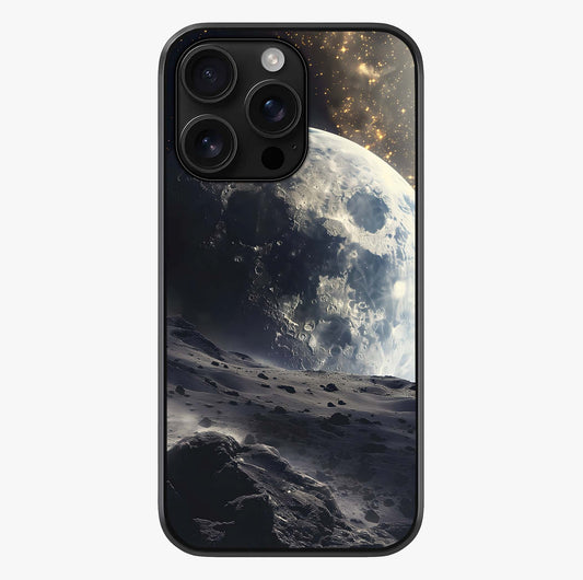Lunar Horizon Glow Glass Case showing full back design in clean flat view with glossy glass finish.