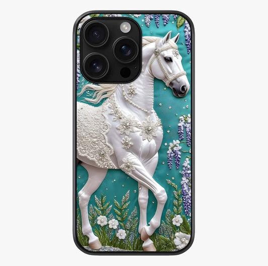 Majestic Floral Stallion Glass Case showing full back design in clean flat view with glossy glass finish.