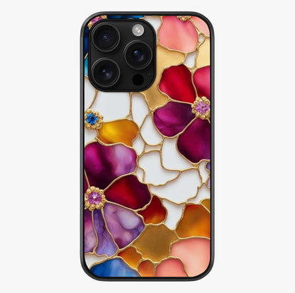 Marble Flower Pattern Glass Case showing full back design in clean flat view with glossy glass finish.