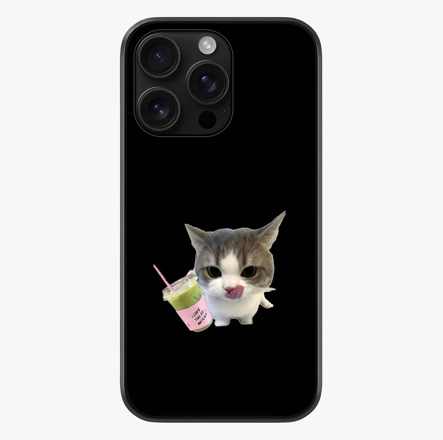 Matcha Cat Style Glass Case showing full back design in clean flat view with glossy glass finish.