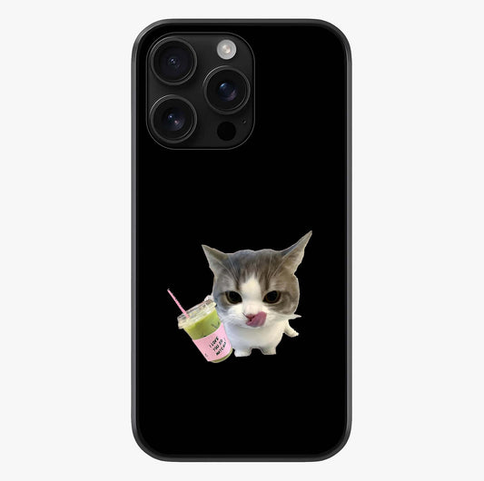 Matcha Cat Style Glass Case showing full back design in clean flat view with glossy glass finish.