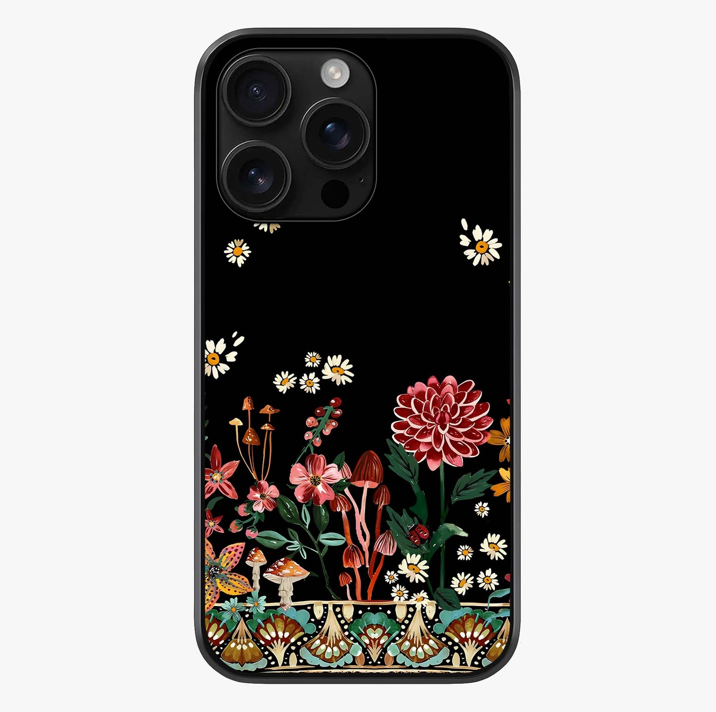 Midnight Bloom Pattern Glass Case showing full back design in clean flat view with glossy glass finish.