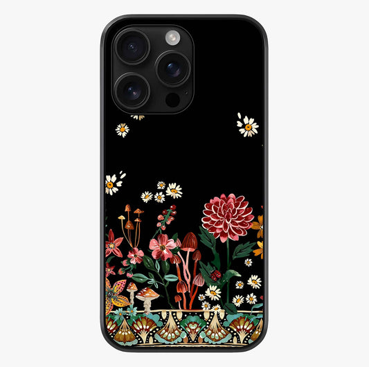 Midnight Bloom Pattern Glass Case showing full back design in clean flat view with glossy glass finish.