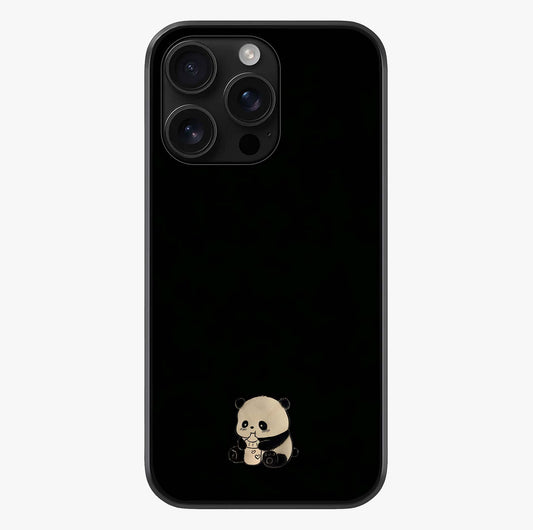 Midnight Panda Love Glass Case showing full back design in clean flat view with glossy glass finish.