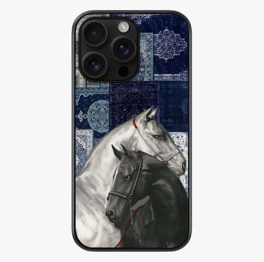 Midnight Stallion Blues Glass Case showing full back design in clean flat view with glossy glass finish.