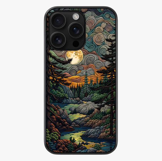 Moonlight Forest Dream Glass Case showing full back design in clean flat view with glossy glass finish.