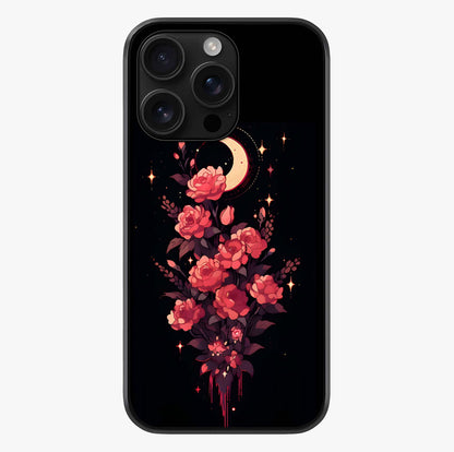 Moonlit Floral Elegance Glass Case showing full back design in clean flat view with glossy glass finish.