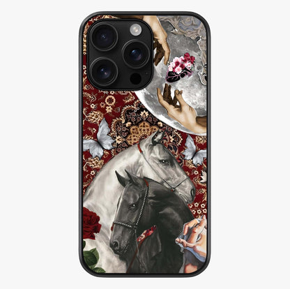 Moonlit Royal Stallion Glass Case showing full back design in clean flat view with glossy glass finish.