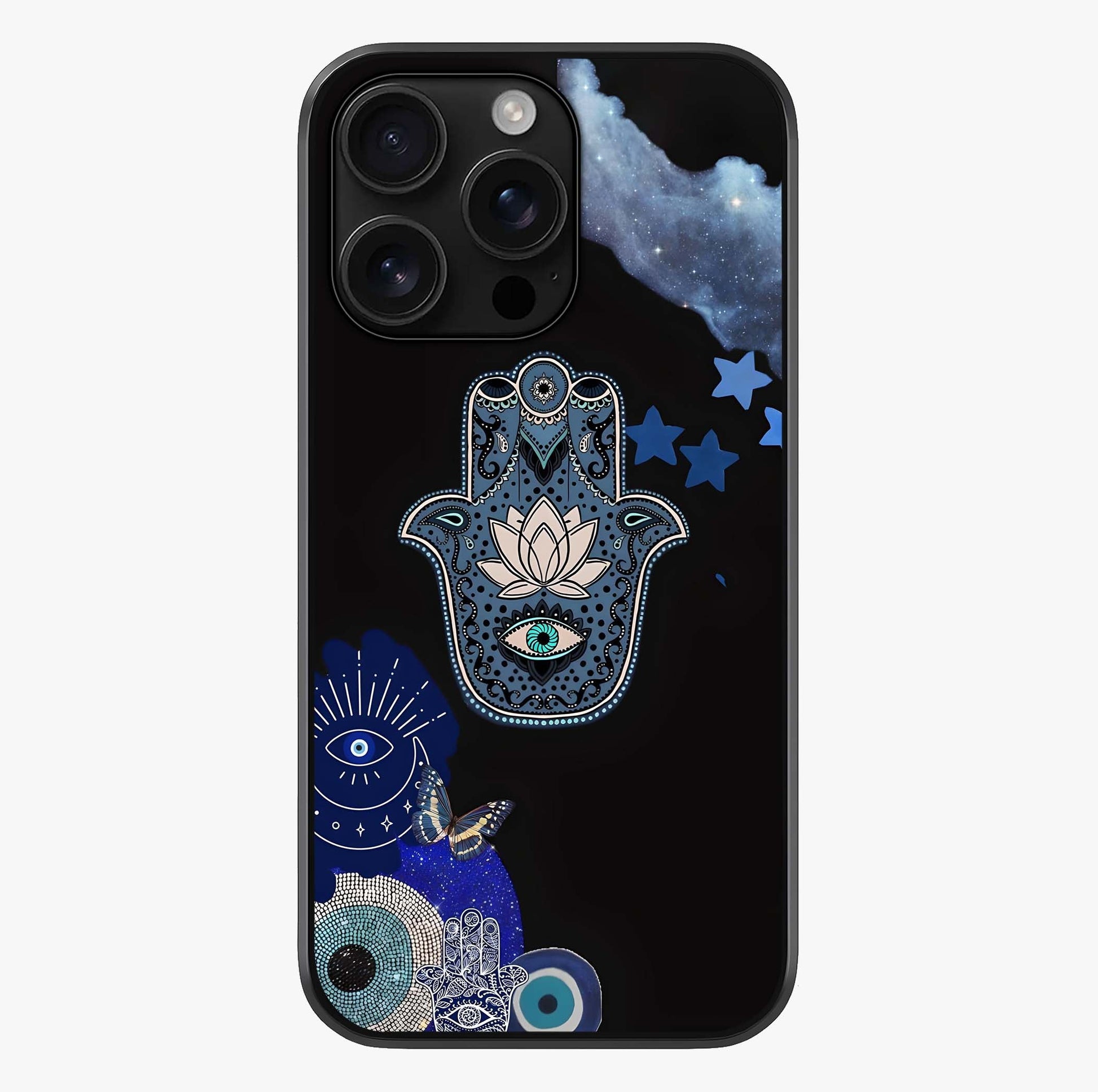 Mystic Hand Aura Glass Case showing full back design in clean flat view with glossy glass finish.