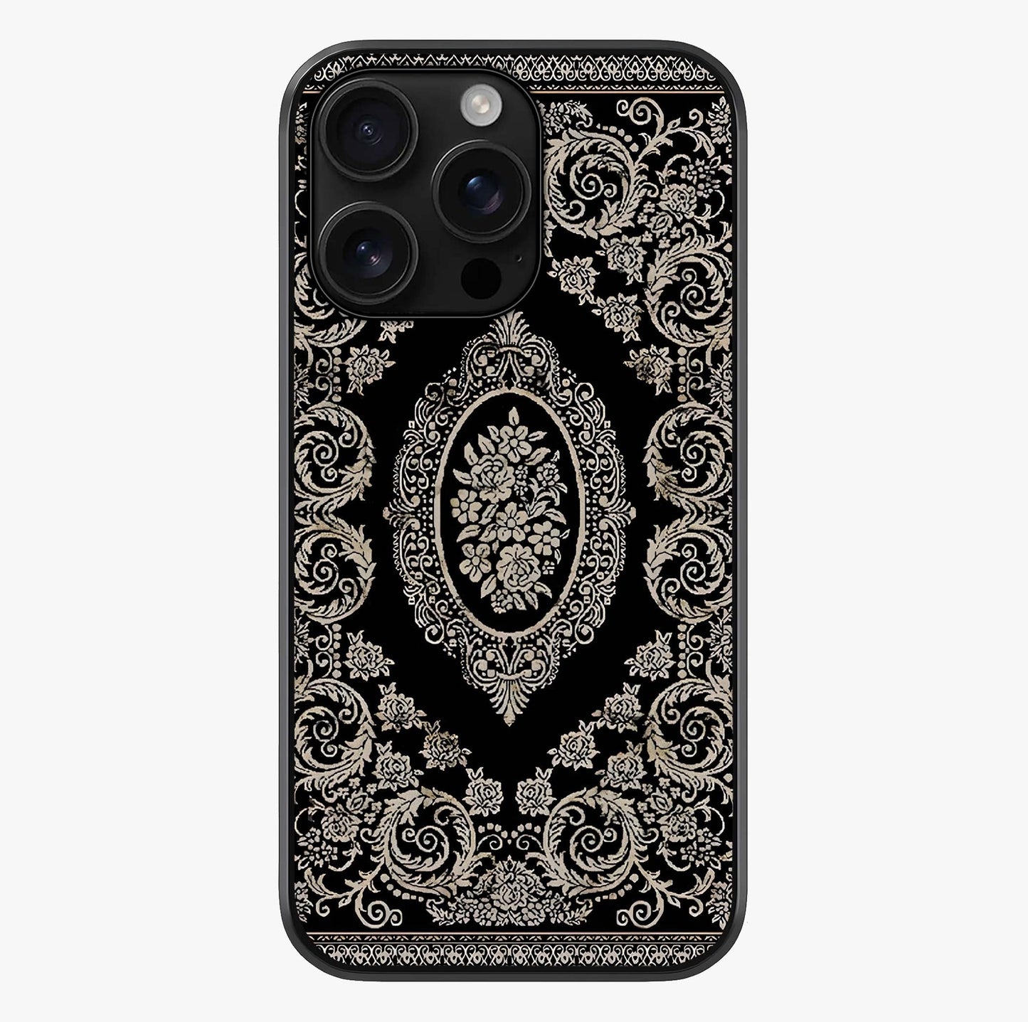 Noir Bloom Elegance Glass Case showing full back design in clean flat view with glossy glass finish.