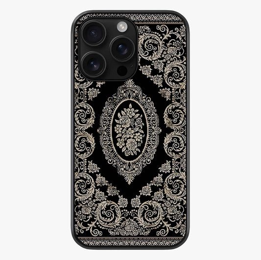 Noir Bloom Elegance Glass Case showing full back design in clean flat view with glossy glass finish.