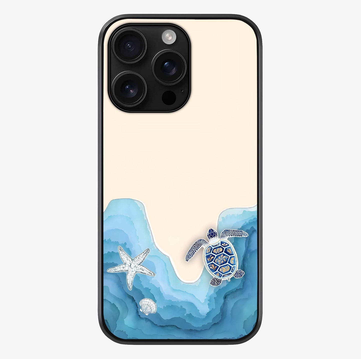 Ocean Drift Turtle Glass Case showing full back design in clean flat view with glossy glass finish.