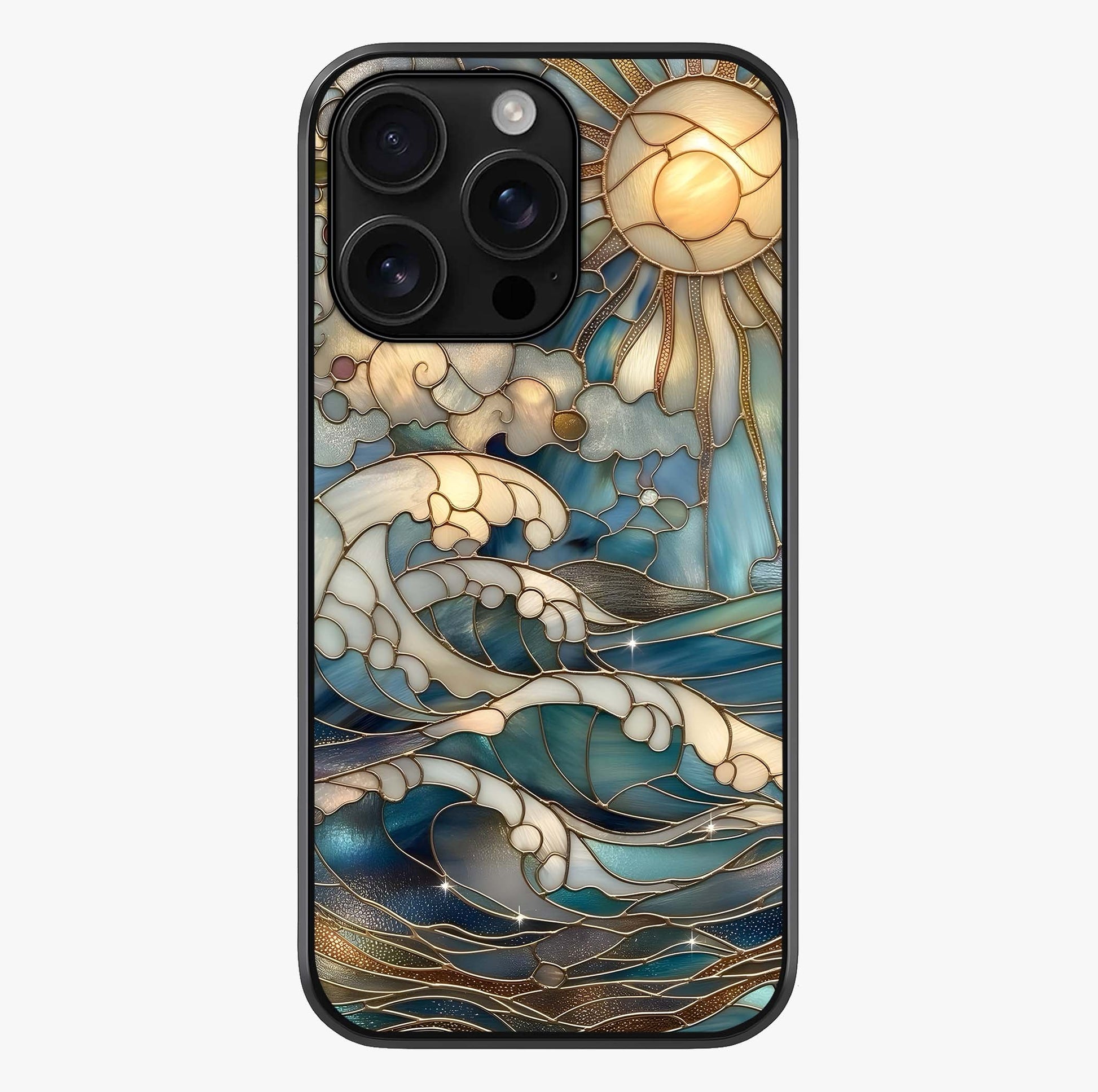 Oceanic Stained Printed Glass Case showing full back design in clean flat view with glossy glass finish.