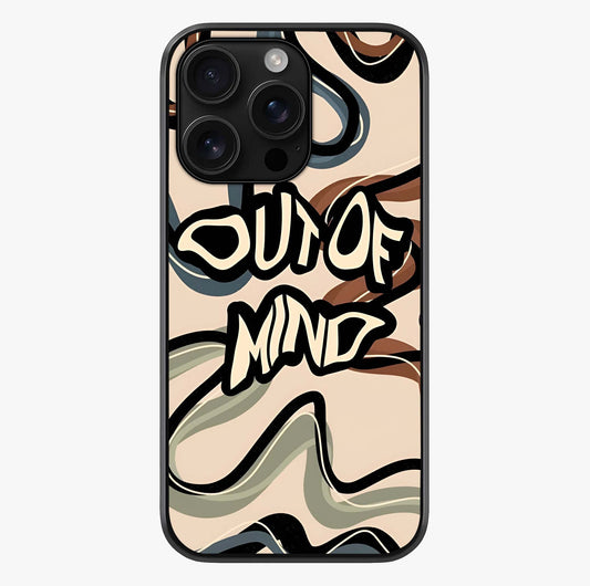 Out Of Mind Glass Case showing full back design in clean flat view with glossy glass finish.