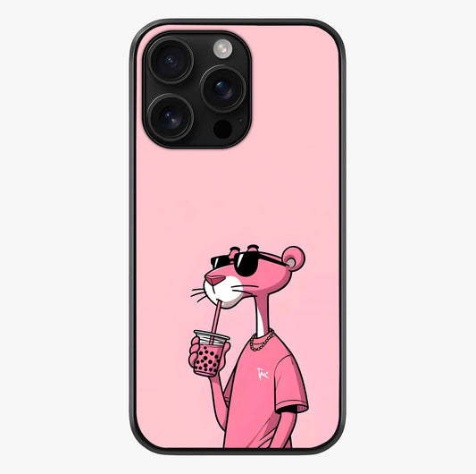 Pink Panther Glass Case showing full back design in clean flat view with glossy glass finish.