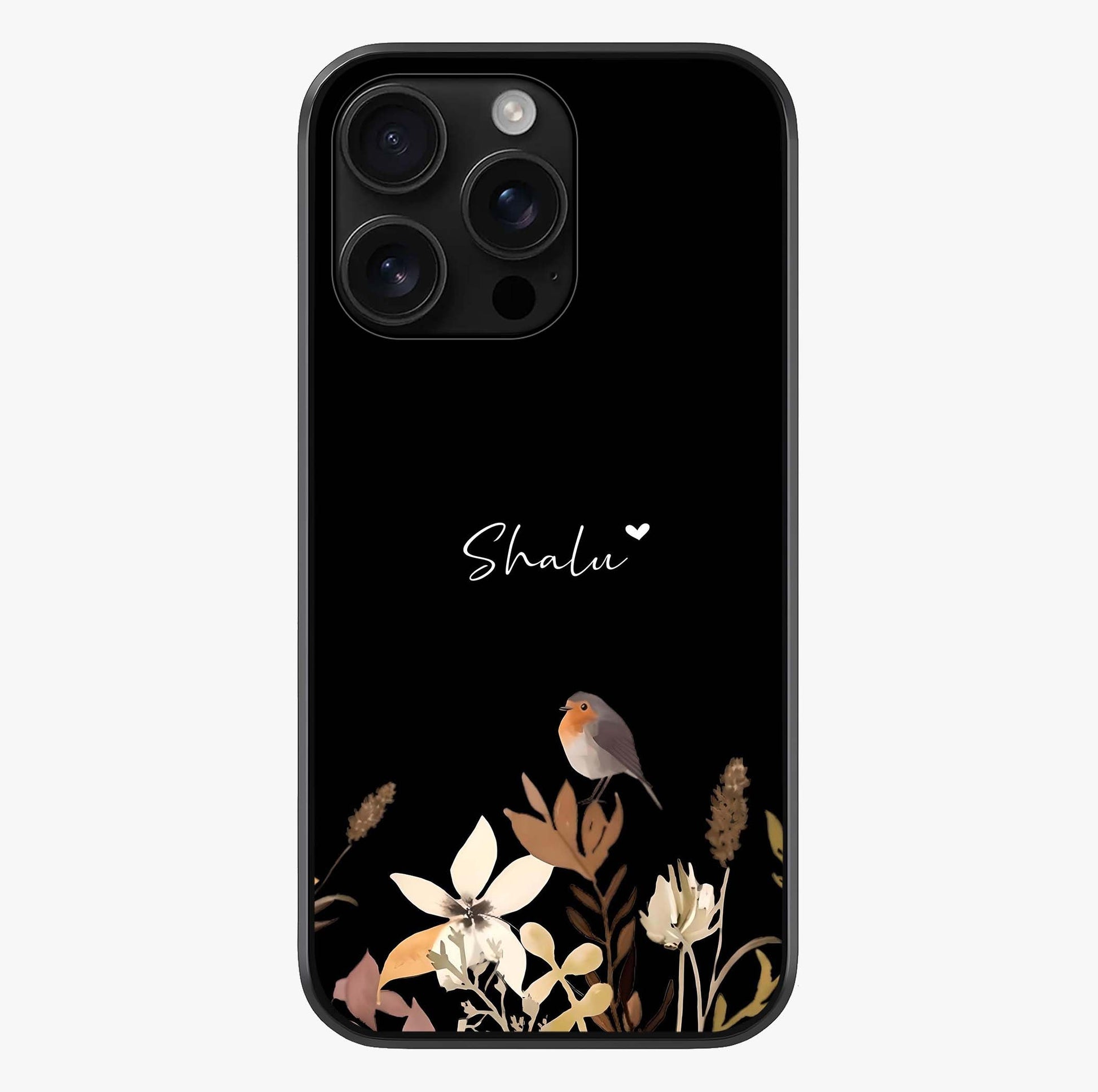 Quiet Garden Tune Custom Name Glass Case showing full back design in clean flat view with glossy glass finish.