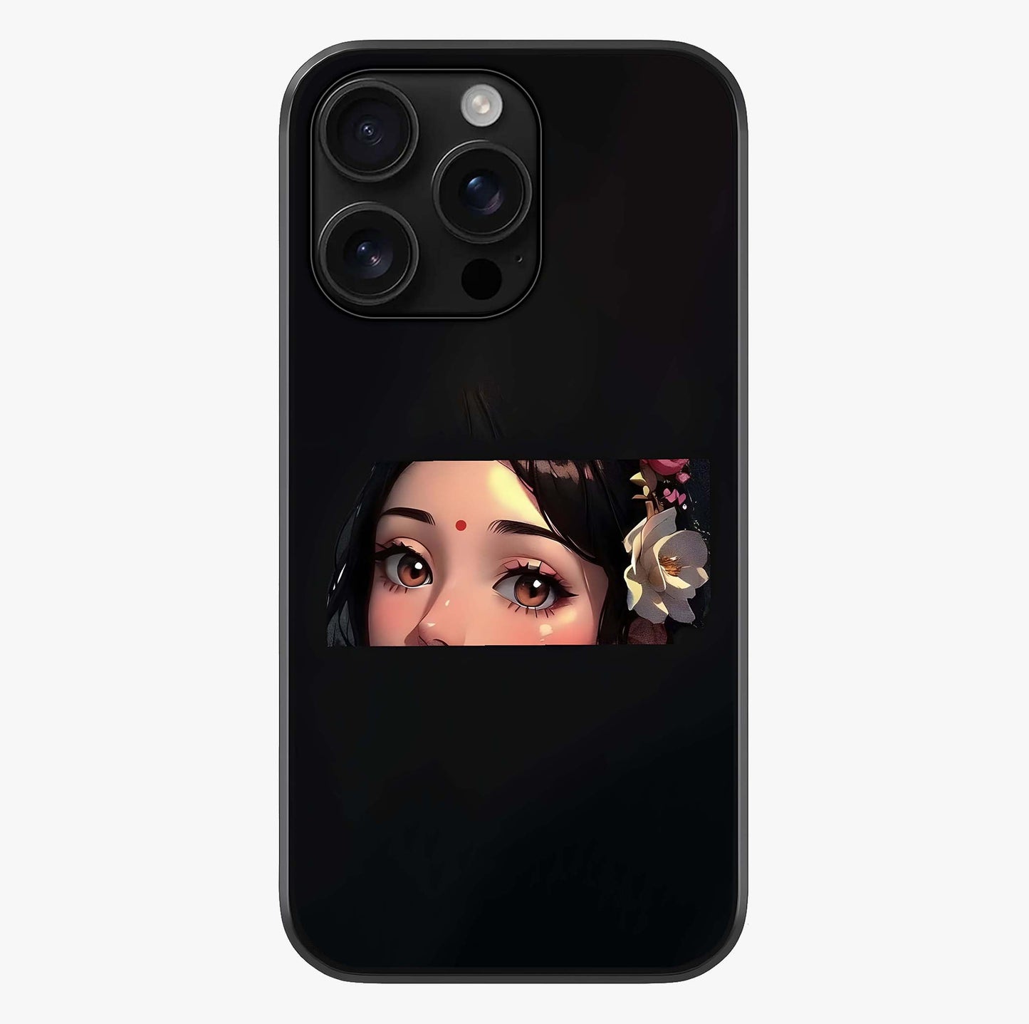 Radha Divine Embrace Glass Case showing full back design in clean flat view with glossy glass finish.