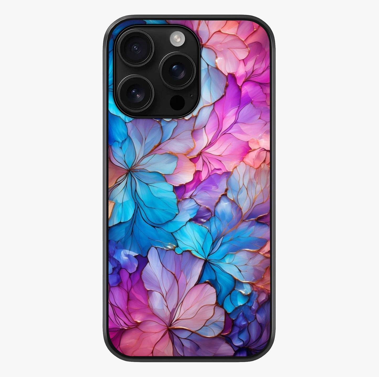 Radiant Floral Whirl Glass Case showing full back design in clean flat view with glossy glass finish.