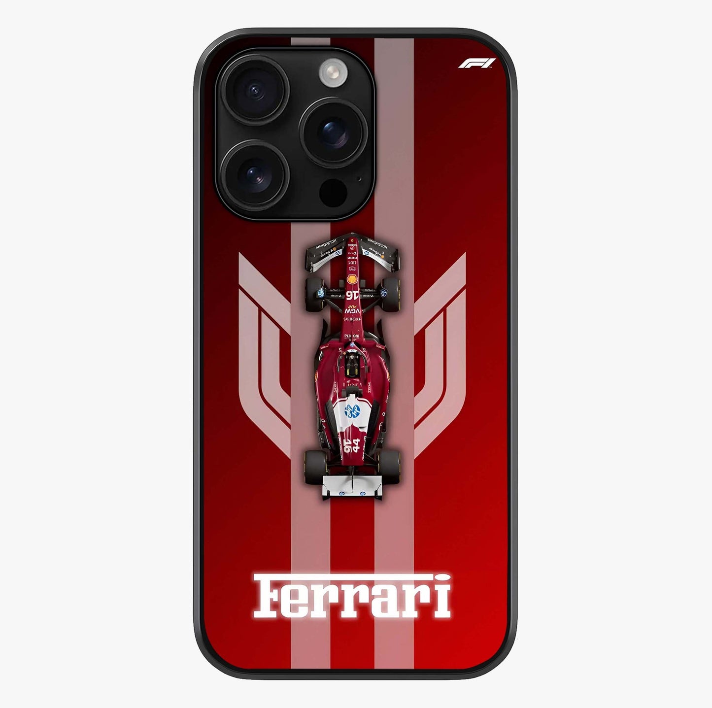 Red Ferrari F1 Vertical Glass Case showing full back design in clean flat view with glossy glass finish.