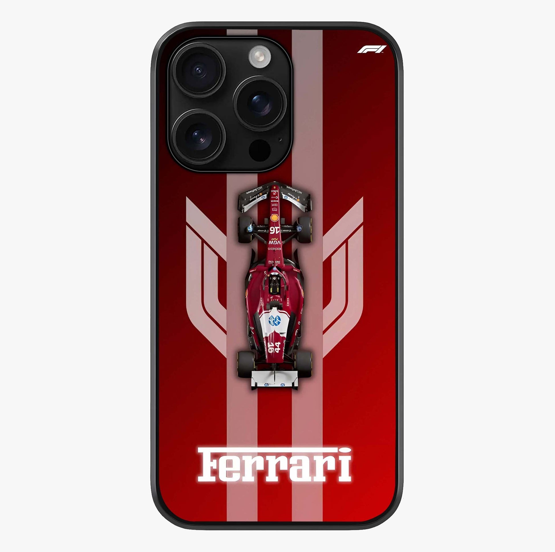 Red Ferrari F1 Vertical Glass Case showing full back design in clean flat view with glossy glass finish.