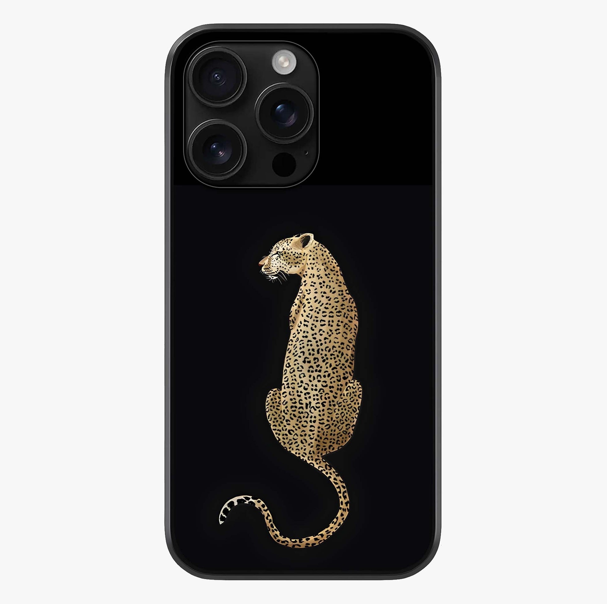 Regal Leopard Glass Case showing full back design in clean flat view with glossy glass finish.