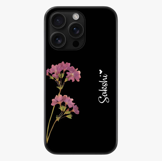 Riching Lavender Flower Custom Name Glass Case showing full back design in clean flat view with glossy glass finish.